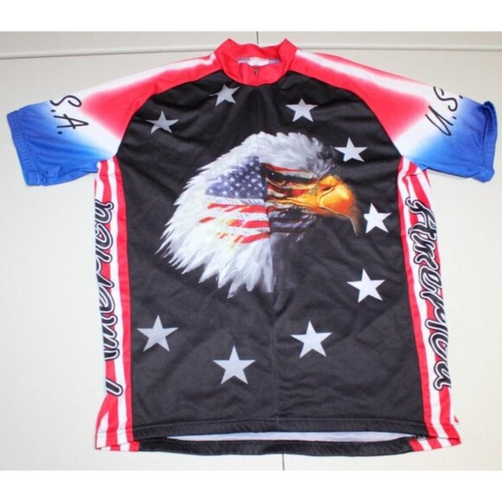 Mens World Jerseys American Flag Eagle USA Patriotic Road Bike Cycling Jersey XL